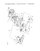 Displacement device for pivotally held separation elements and article of furniture diagram and image