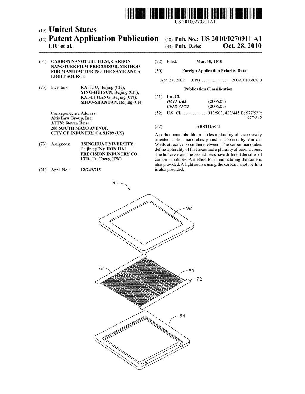 CARBON NANOTUBE FILM, CARBON NANOTUBE FILM PRECURSOR, METHOD FOR MANUFACTURING THE SAME AND A LIGHT SOURCE - diagram, schematic, and image 01