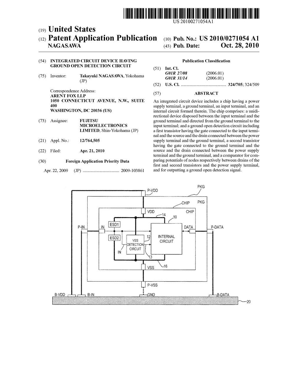 INTEGRATED CIRCUIT DEVICE HAVING GROUND OPEN DETECTION CIRCUIT - diagram, schematic, and image 01