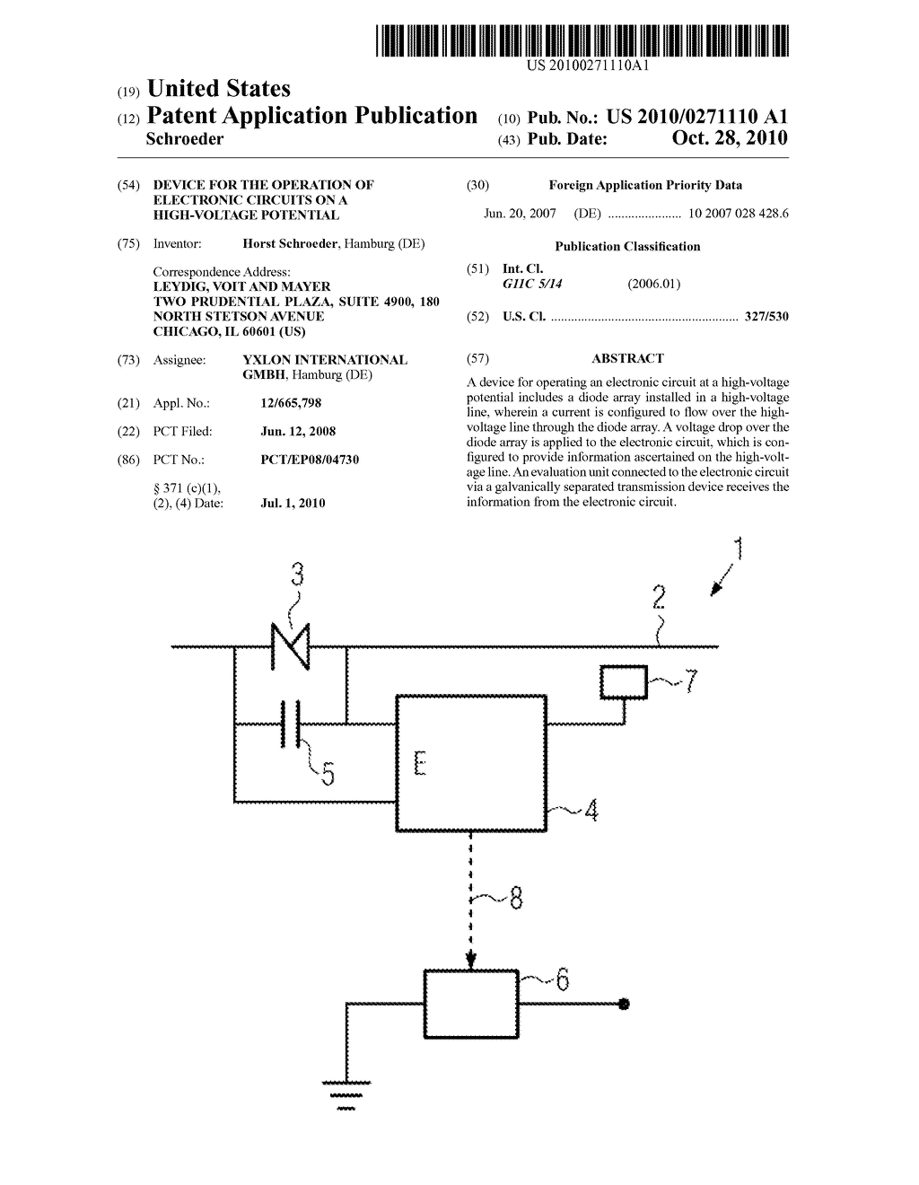 DEVICE FOR THE OPERATION OF ELECTRONIC CIRCUITS ON A HIGH-VOLTAGE POTENTIAL - diagram, schematic, and image 01