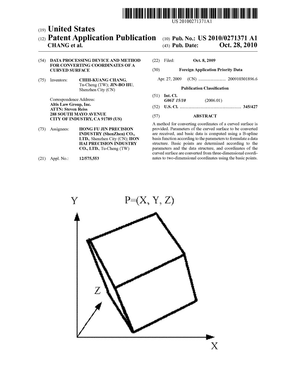 DATA PROCESSING DEVICE AND METHOD FOR CONVERTING COORDINATES OF A CURVED SURFACE - diagram, schematic, and image 01