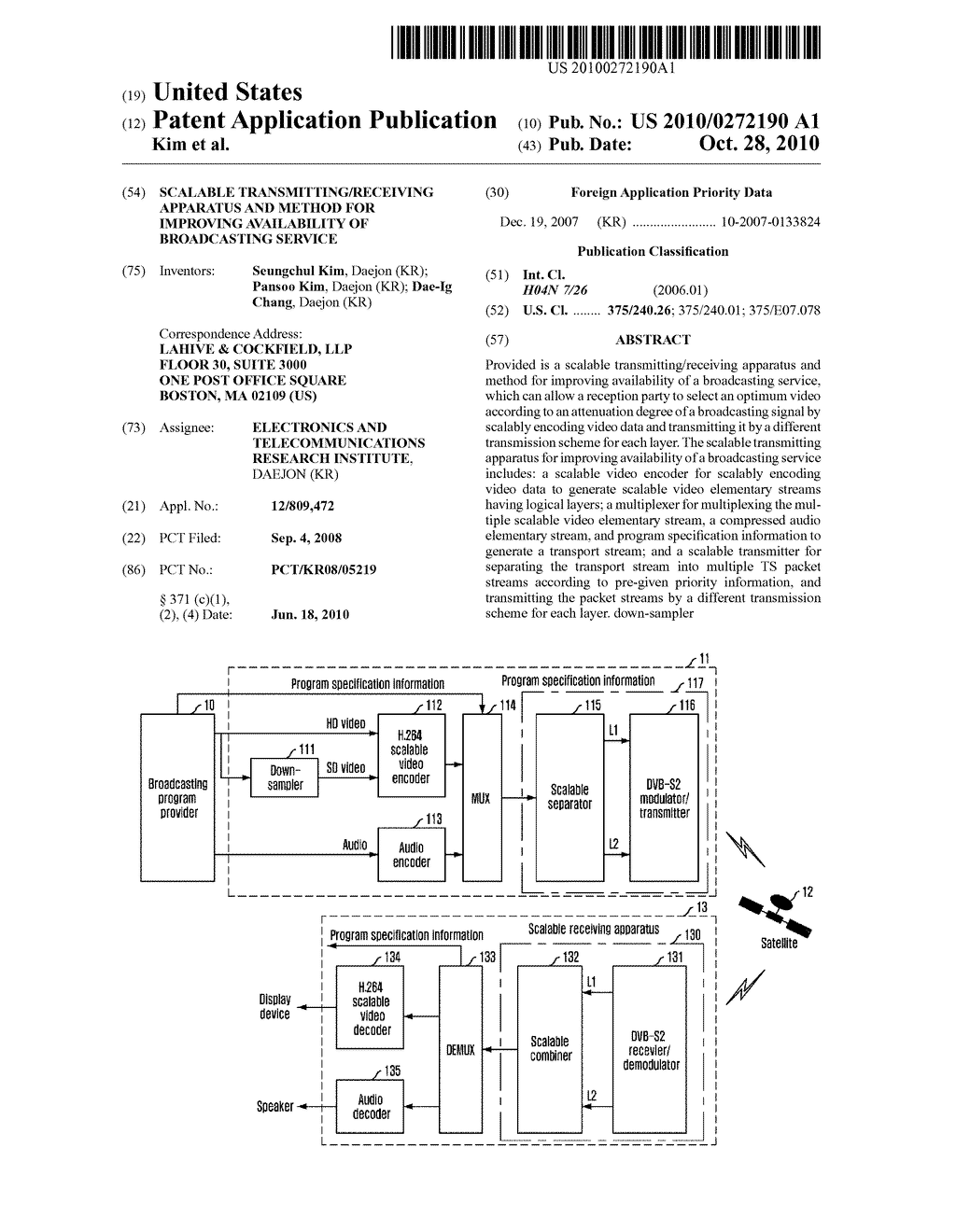 SCALABLE TRANSMITTING/RECEIVING APPARATUS AND METHOD FOR IMPROVING AVAILABILITY OF BROADCASTING SERVICE - diagram, schematic, and image 01