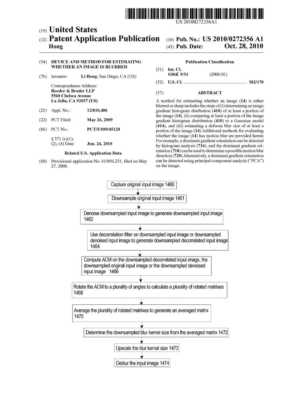 DEVICE AND METHOD FOR ESTIMATING WHETHER AN IMAGE IS BLURRED - diagram, schematic, and image 01