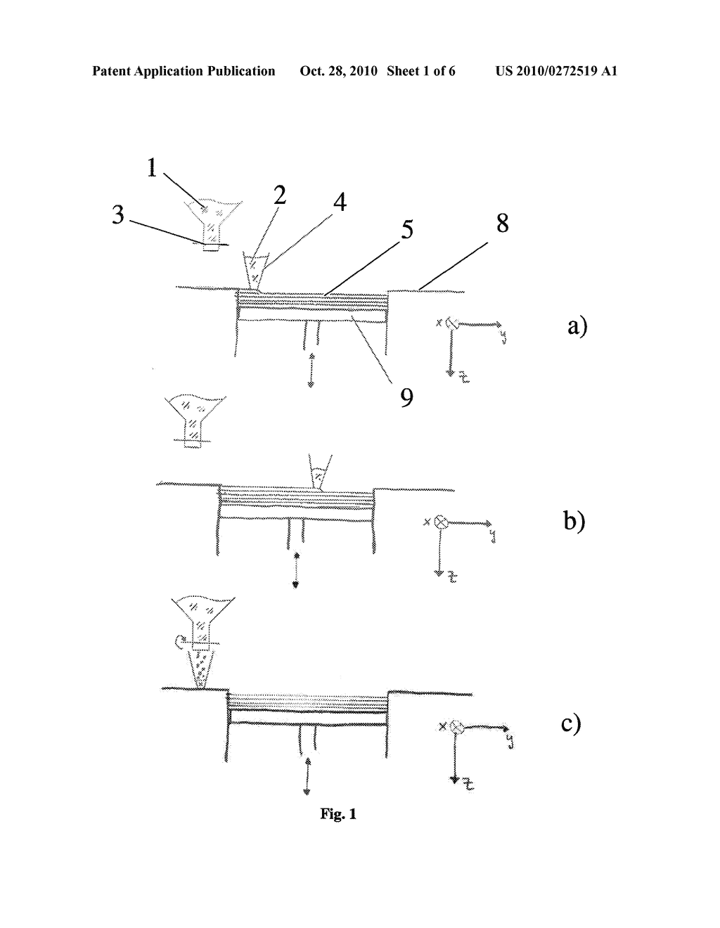 METHOD AND DEVICE FOR CONVEYING PARTICULATE MATERIAL DURING THE LAYER-WISE PRODUCTION OF PATTERNS - diagram, schematic, and image 02