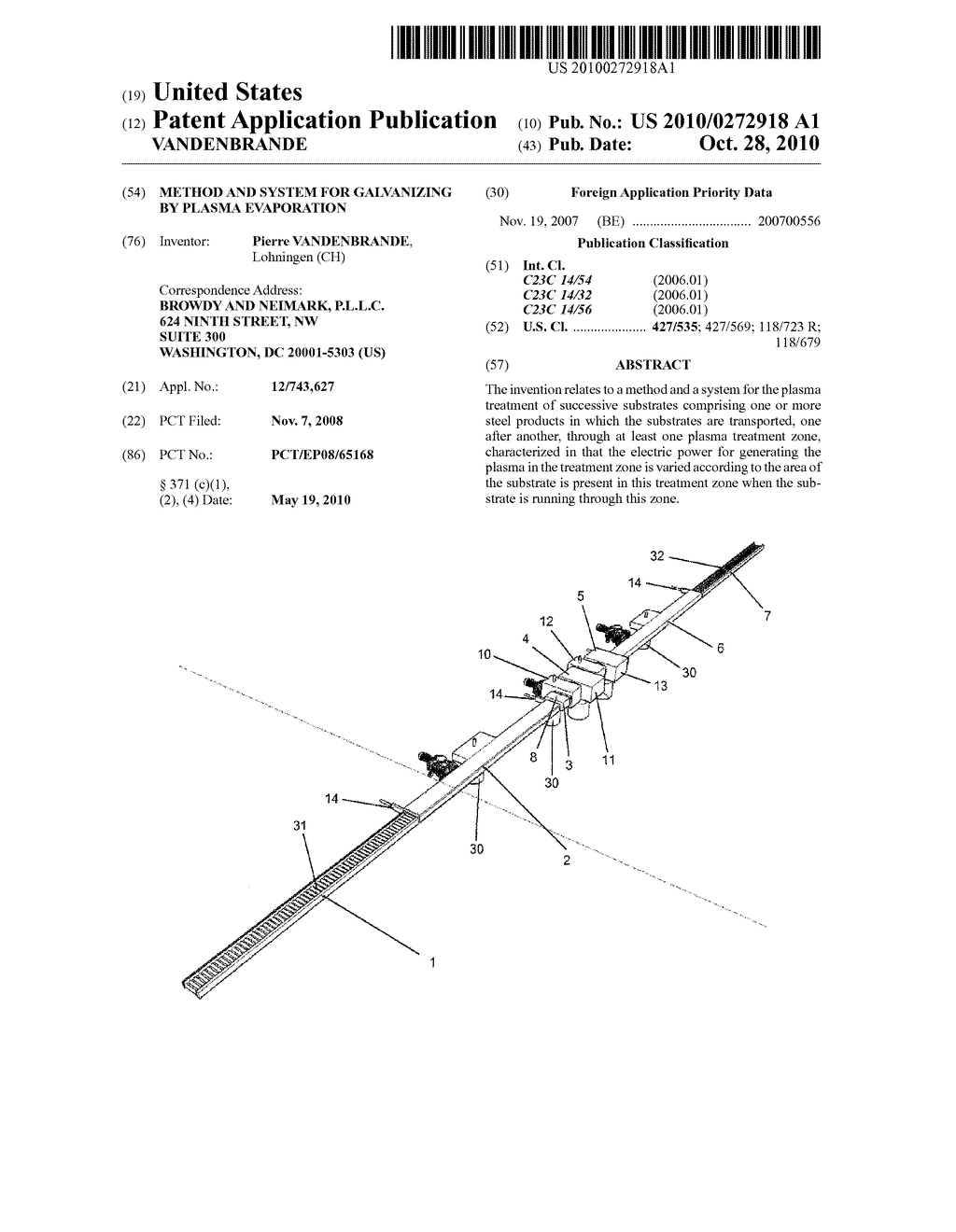 METHOD AND SYSTEM FOR GALVANIZING BY PLASMA EVAPORATION - diagram, schematic, and image 01