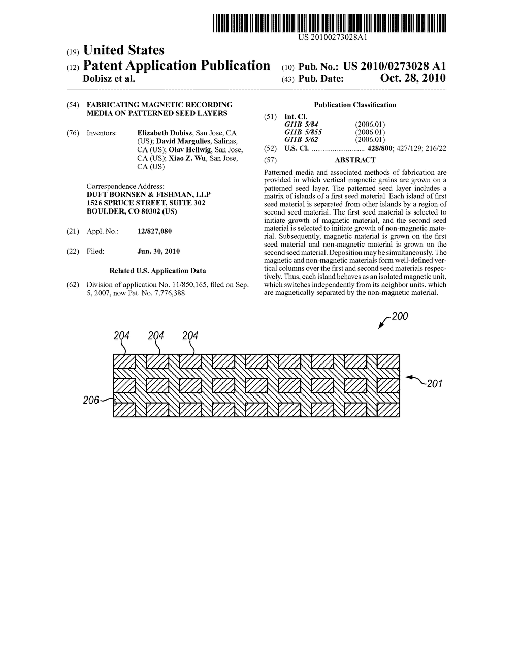 FABRICATING MAGNETIC RECORDING MEDIA ON PATTERNED SEED LAYERS - diagram, schematic, and image 01