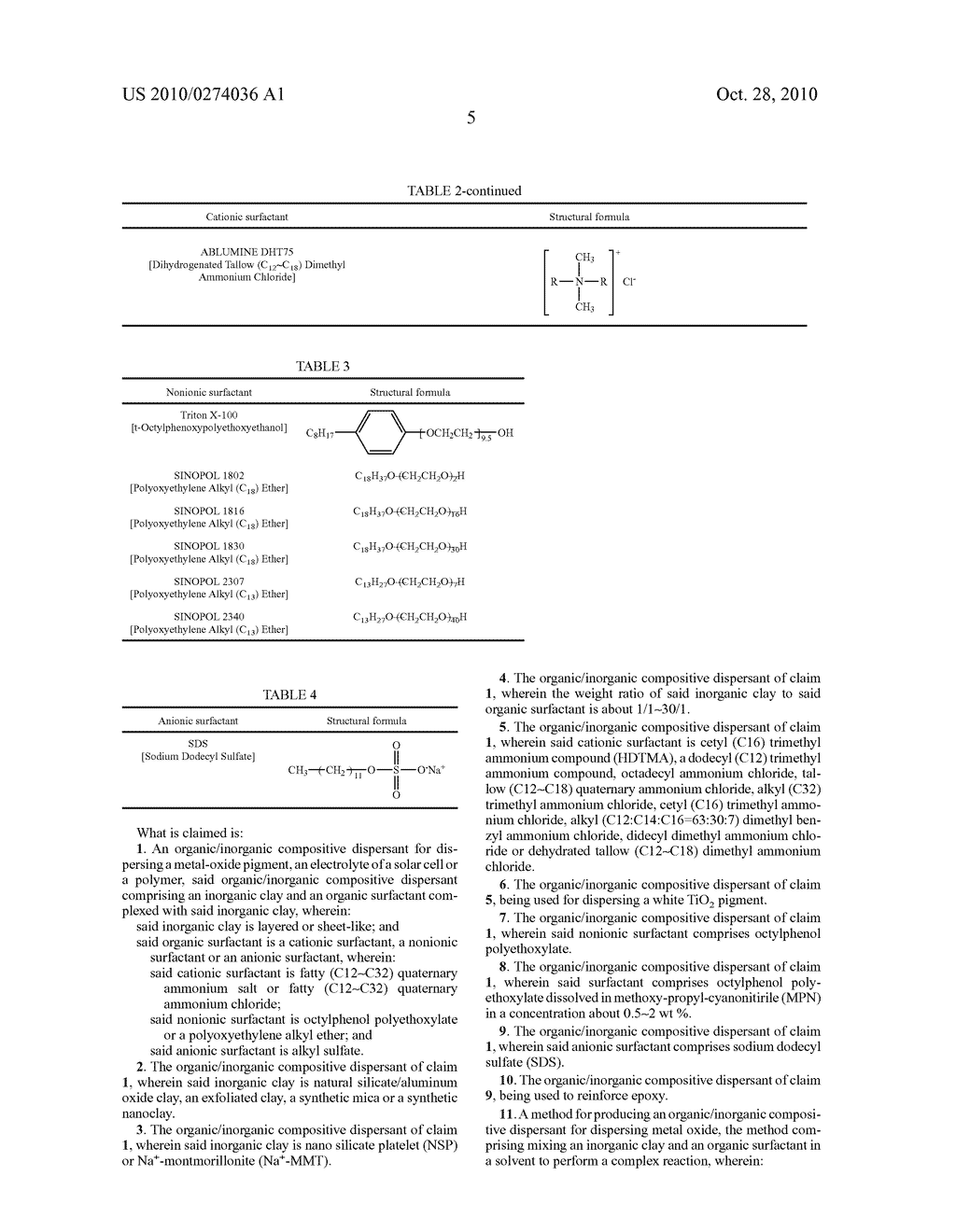 ORGANIC/INORGANIC COMPOSITIVE DISPERSANT INCLUDING INORGANIC CLAY AND ORGANIC SURFACTANT - diagram, schematic, and image 13