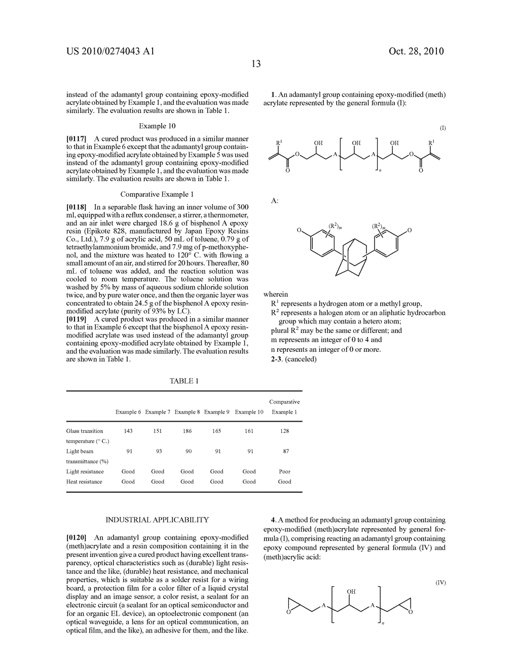 ADAMANTYL GROUP-CONTAINING EPOXY-MODIFIED (METH)ACRYLATE AND RESIN COMPOSITION CONTAINING THE SAME - diagram, schematic, and image 14