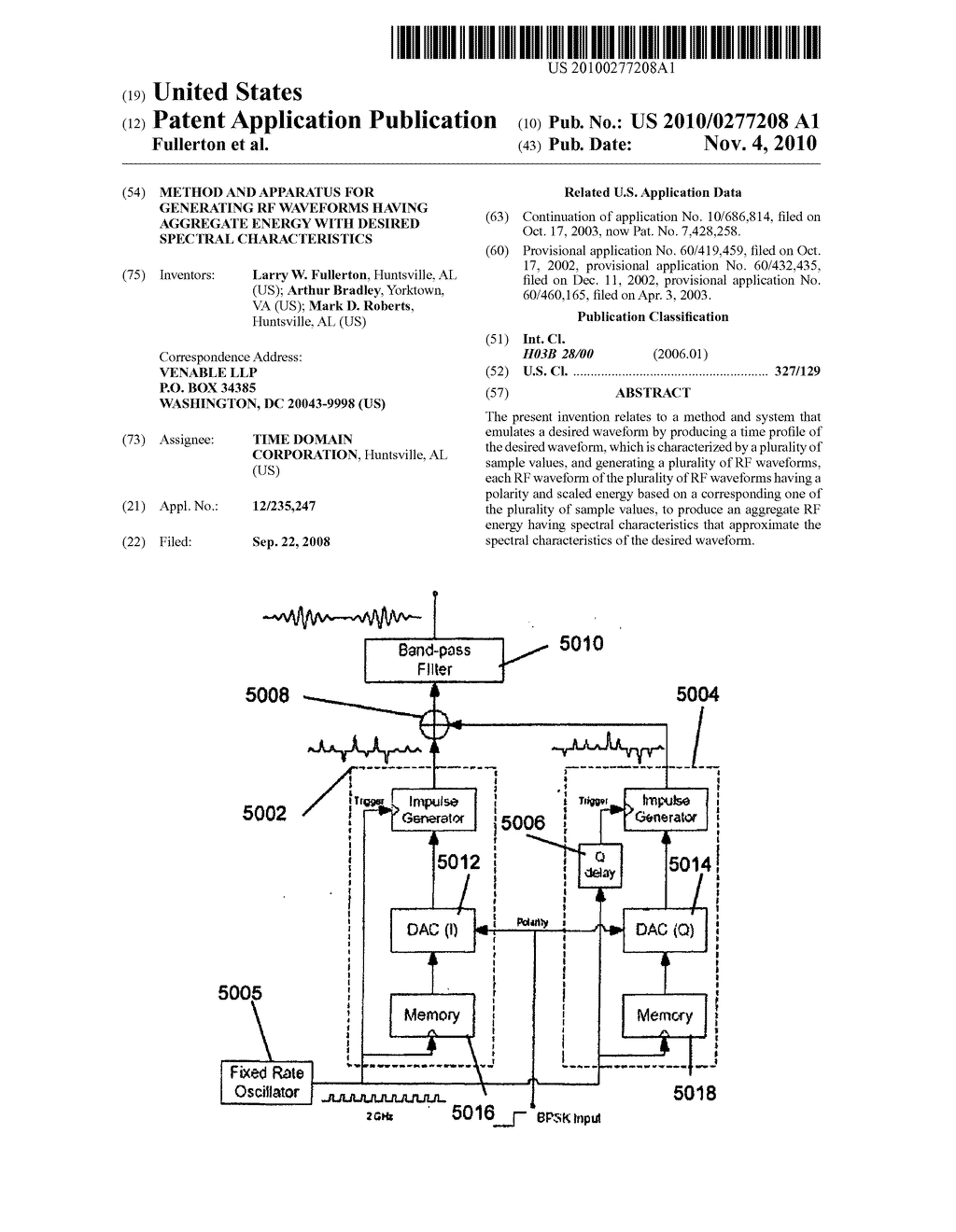 METHOD AND APPARATUS FOR GENERATING RF WAVEFORMS HAVING AGGREGATE ENERGY WITH DESIRED SPECTRAL CHARACTERISTICS - diagram, schematic, and image 01