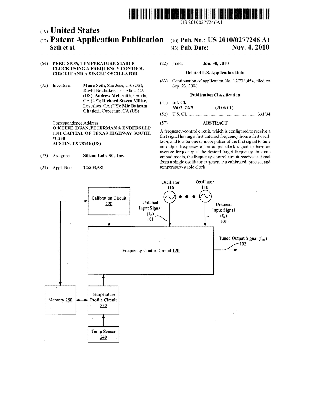 Precision, temperature stable clock using a frequency-control circuit and a single oscillator - diagram, schematic, and image 01