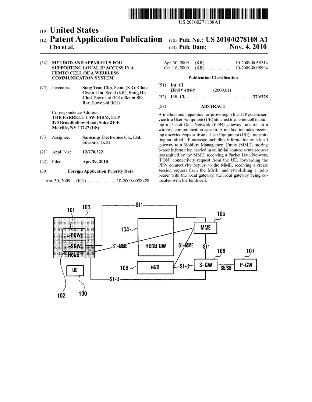 METHOD AND APPARATUS FOR SUPPORTING LOCAL IP ACCESS IN A FEMTO CELL OF A WIRELESS COMMUNICATION SYSTEM - diagram, schematic, and image 01