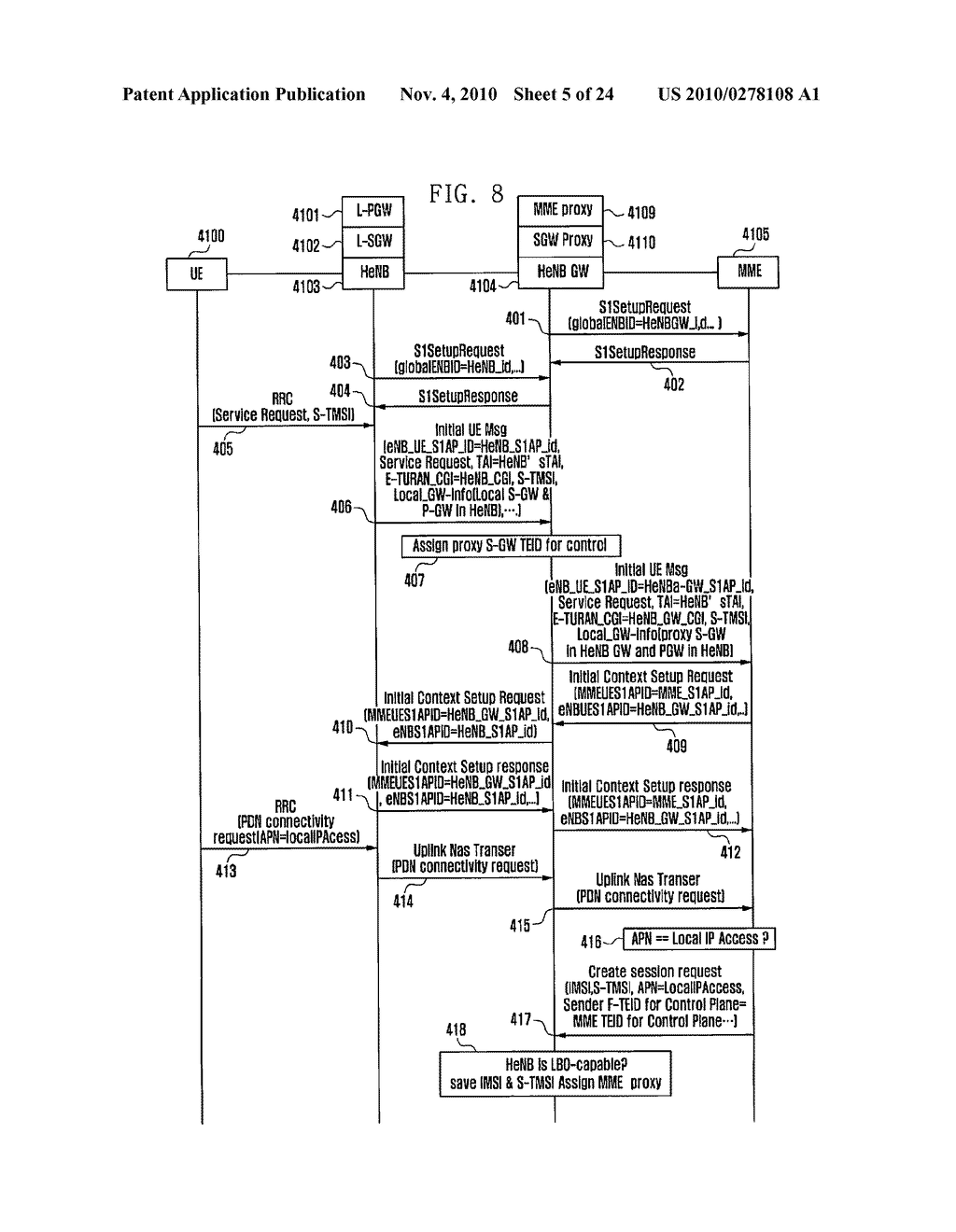 METHOD AND APPARATUS FOR SUPPORTING LOCAL IP ACCESS IN A FEMTO CELL OF A WIRELESS COMMUNICATION SYSTEM - diagram, schematic, and image 06