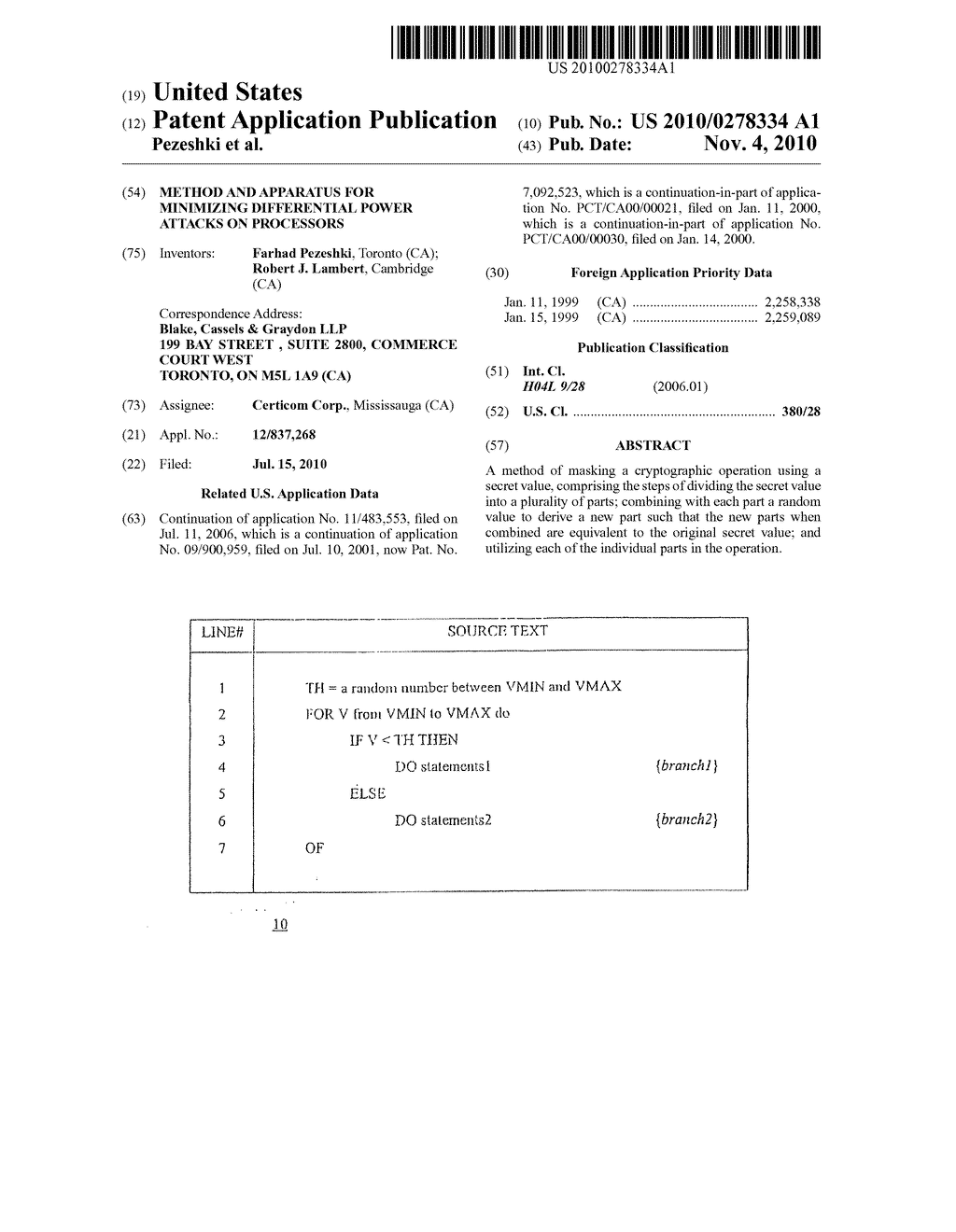 METHOD AND APPARATUS FOR MINIMIZING DIFFERENTIAL POWER ATTACKS ON PROCESSORS - diagram, schematic, and image 01