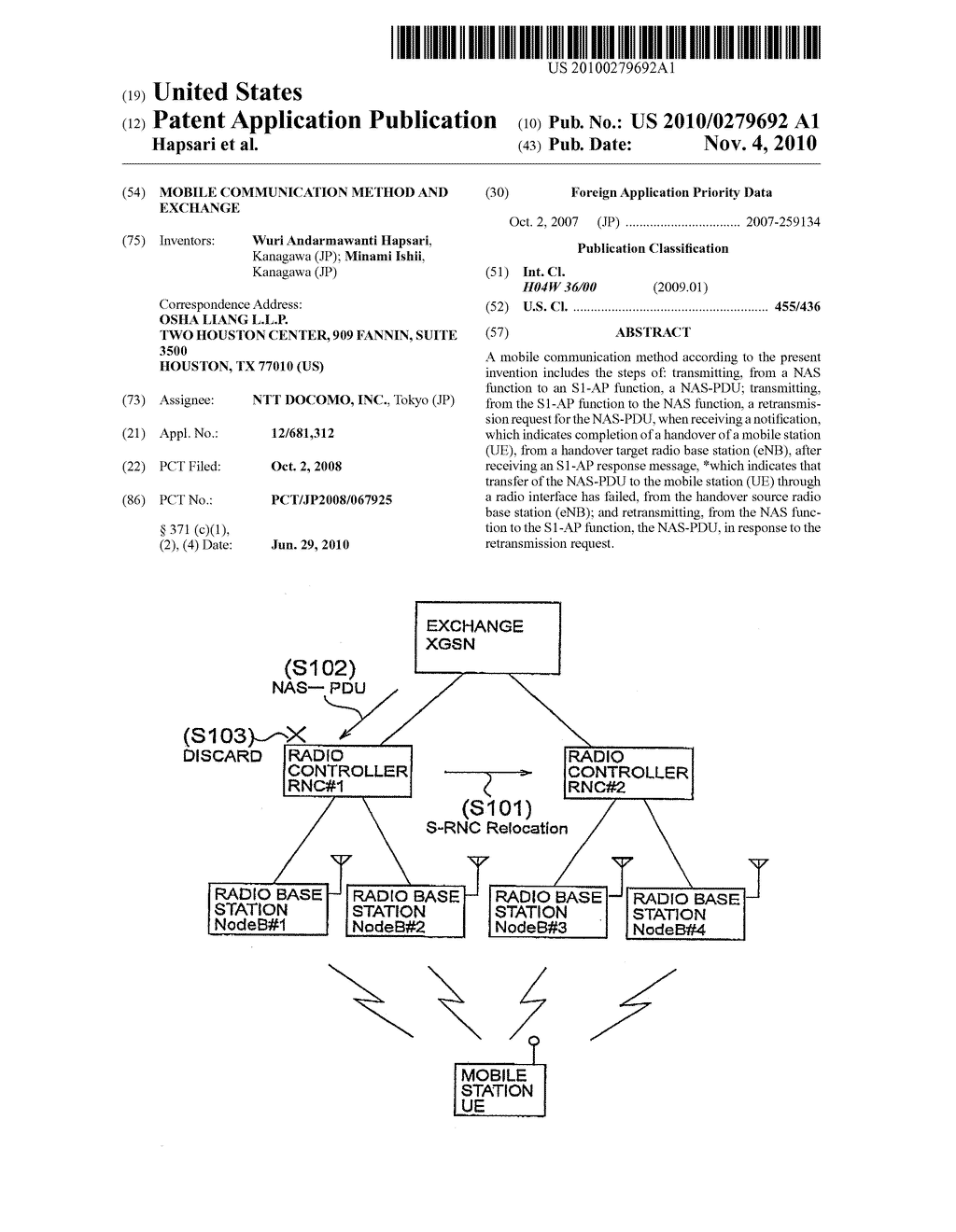 MOBILE COMMUNICATION METHOD AND EXCHANGE - diagram, schematic, and image 01