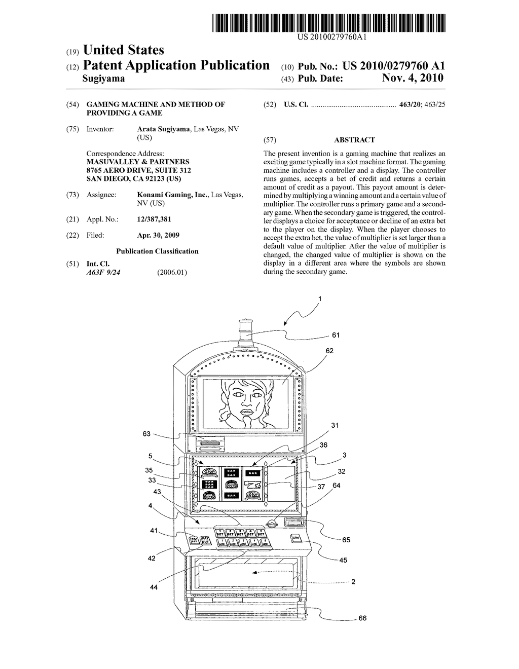 Gaming machine and method of providing a game - diagram, schematic, and image 01