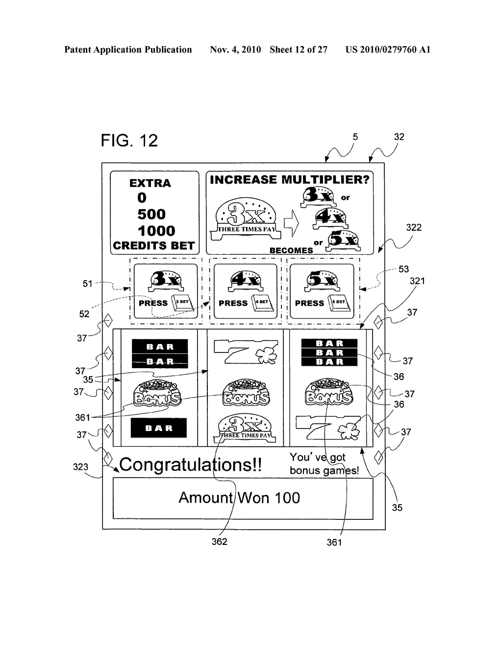 Gaming machine and method of providing a game - diagram, schematic, and image 13