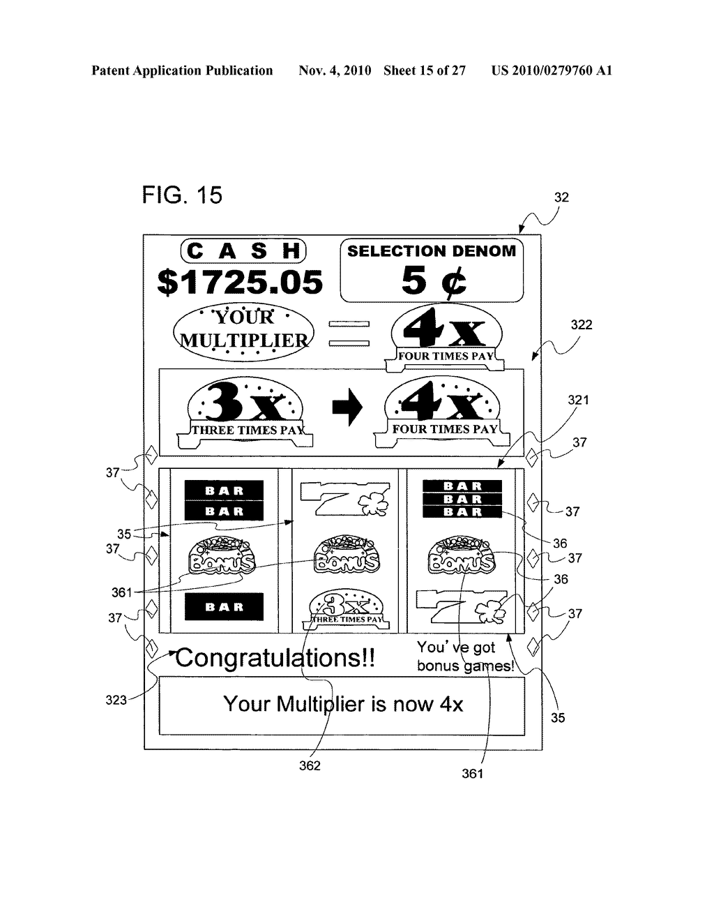 Gaming machine and method of providing a game - diagram, schematic, and image 16