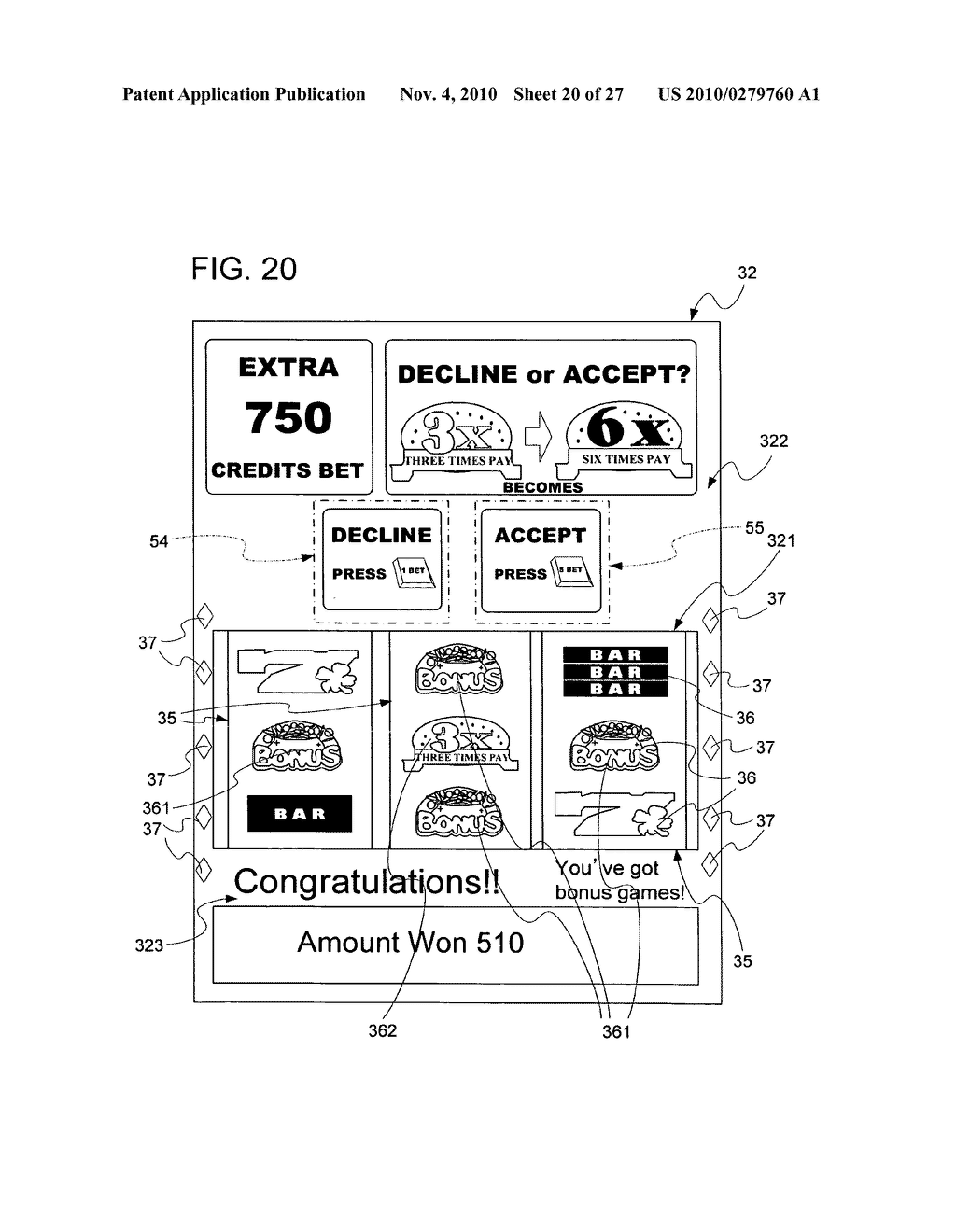 Gaming machine and method of providing a game - diagram, schematic, and image 21