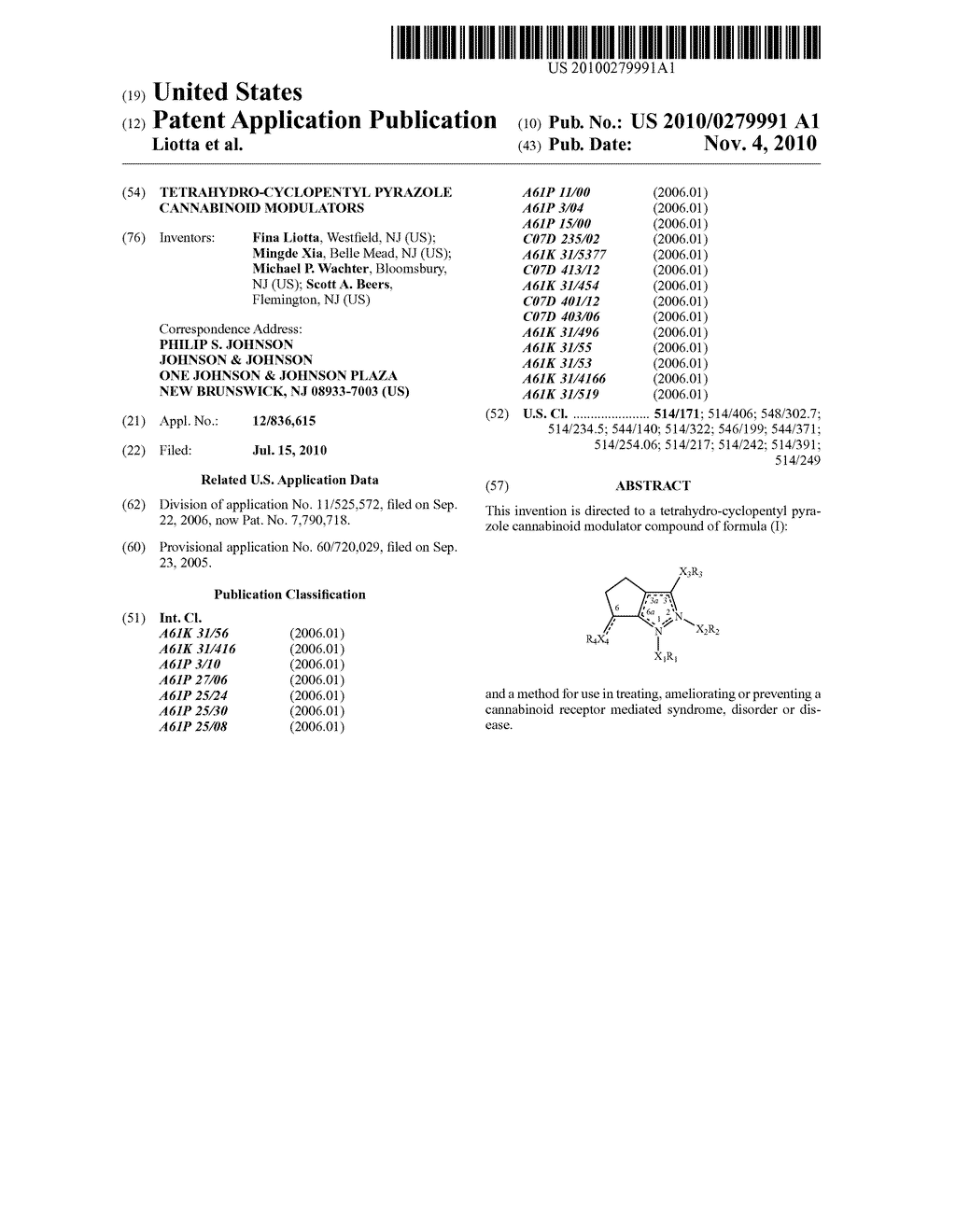 TETRAHYDRO-CYCLOPENTYL PYRAZOLE CANNABINOID MODULATORS - diagram, schematic, and image 01