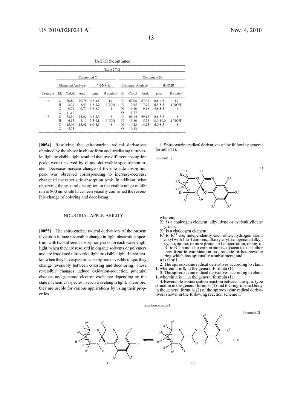 SPIROOXAZINE RADICAL DERIVATIVES AND REVERSIBLE ISOMERIZATION REACTION - diagram, schematic, and image 13