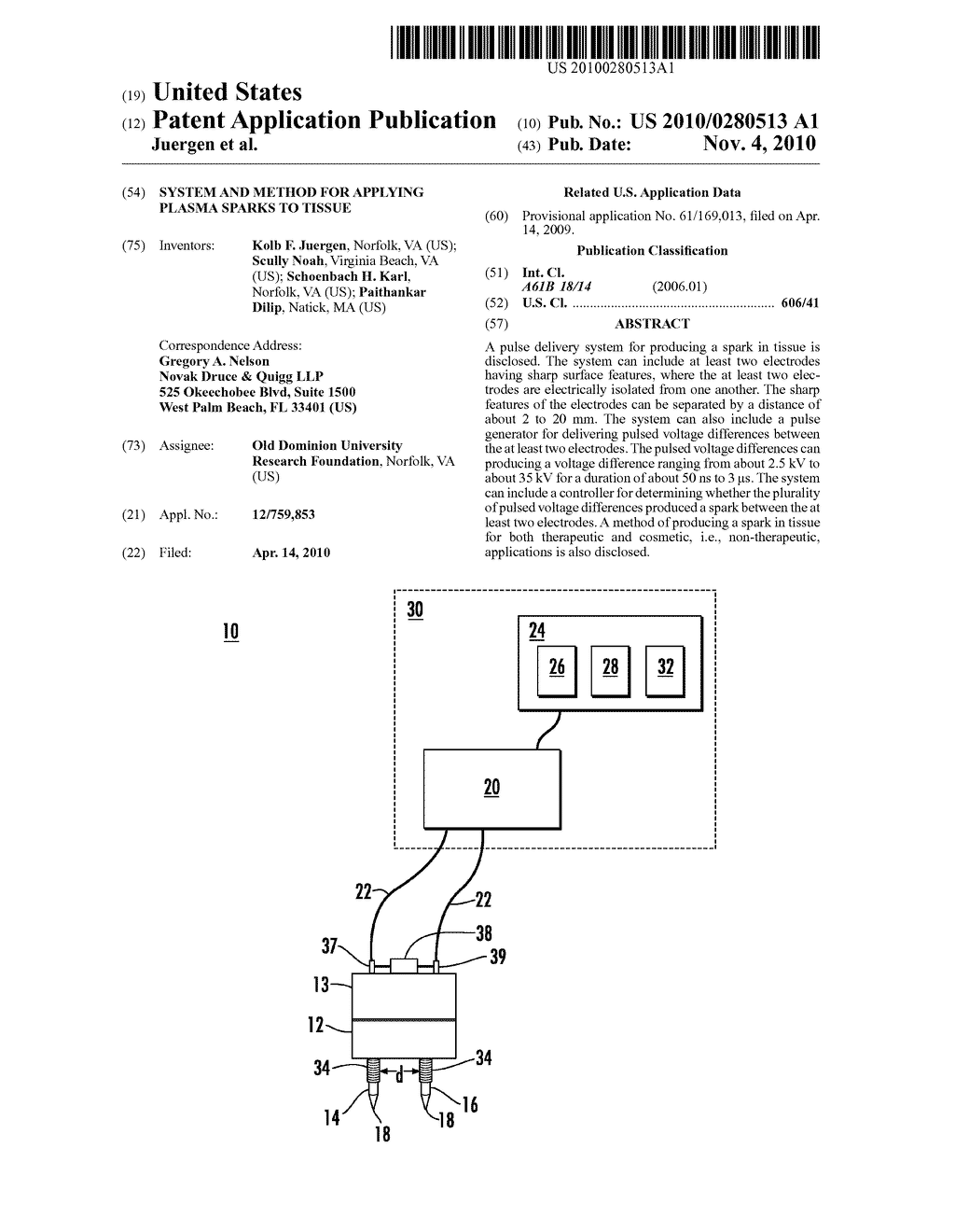 SYSTEM AND METHOD FOR APPLYING PLASMA SPARKS TO TISSUE - diagram, schematic, and image 01