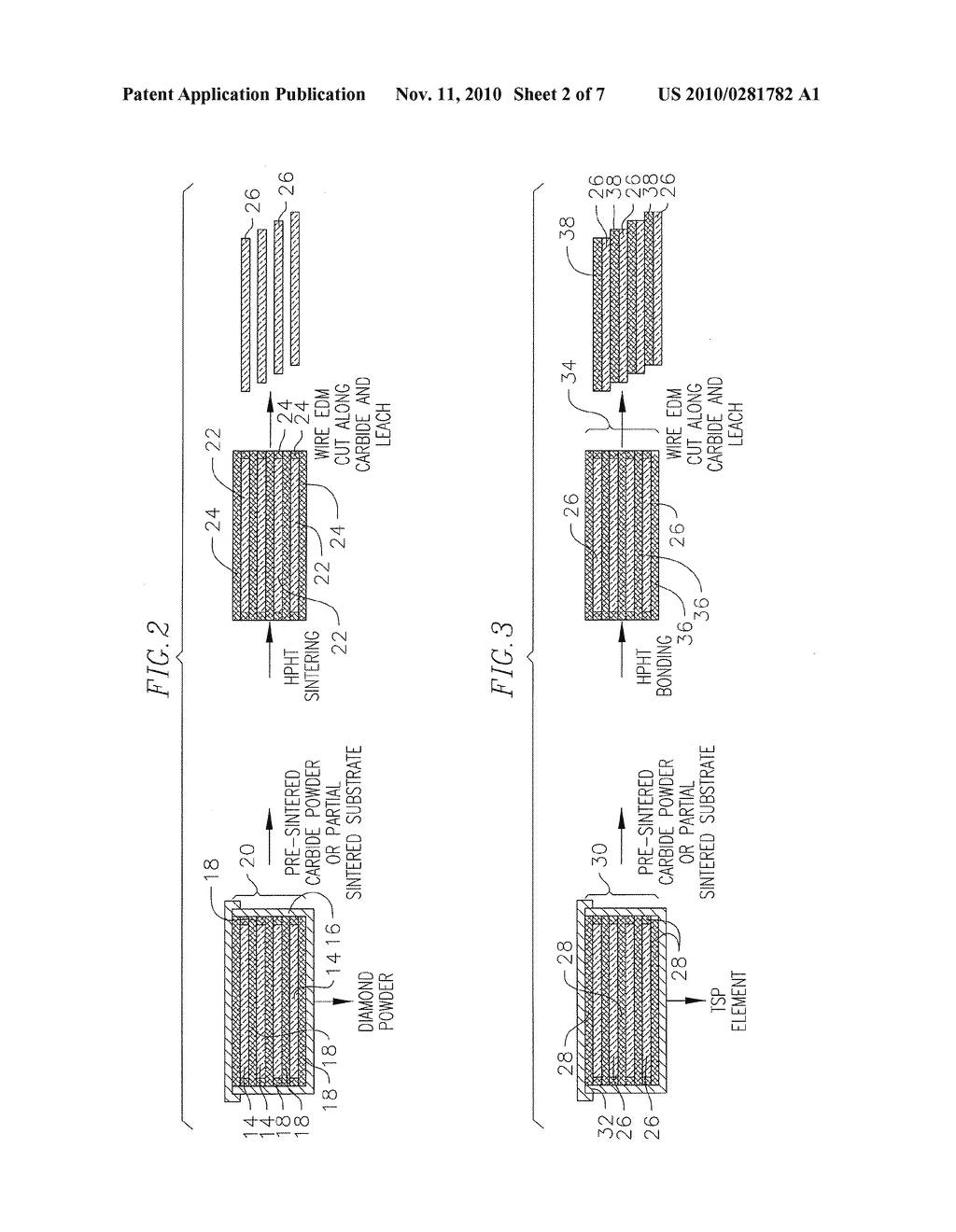 METHODS OF MAKING AND ATTACHING TSP MATERIAL FOR FORMING CUTTING ELEMENTS, CUTTING ELEMENTS HAVING SUCH TSP MATERIAL AND BITS INCORPORATING SUCH CUTTING ELEMENTS - diagram, schematic, and image 03