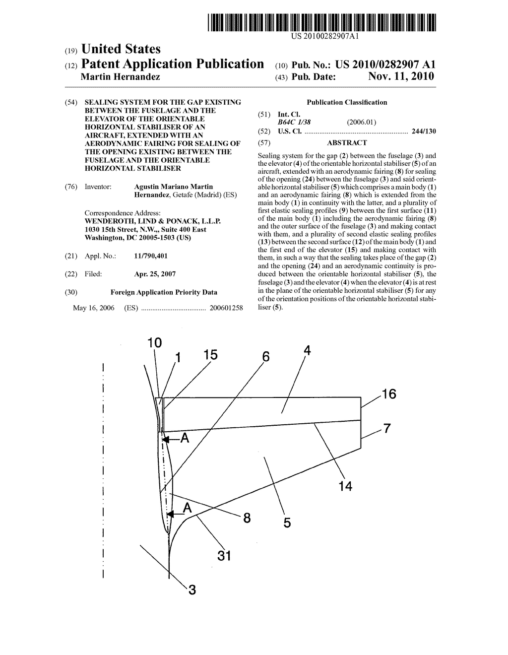 SEALING SYSTEM FOR THE GAP EXISTING BETWEEN THE FUSELAGE AND THE ELEVATOR OF THE ORIENTABLE HORIZONTAL STABILISER OF AN AIRCRAFT, EXTENDED WITH AN AERODYNAMIC FAIRING FOR SEALING OF THE OPENING EXISTING BETWEEN THE FUSELAGE AND THE ORIENTABLE HORIZONTAL STABILISER - diagram, schematic, and image 01