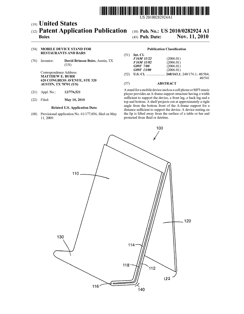 Mobile Device Stand for Restaurants and Bars - diagram, schematic, and image 01