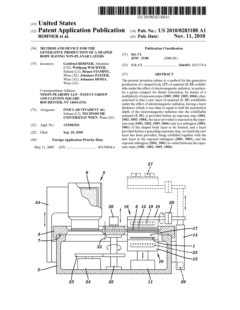 METHOD AND DEVICE FOR THE GENERATIVE PRODUCTION OF A SHAPED BODY HAVING NON-PLANAR LAYERS - diagram, schematic, and image 01