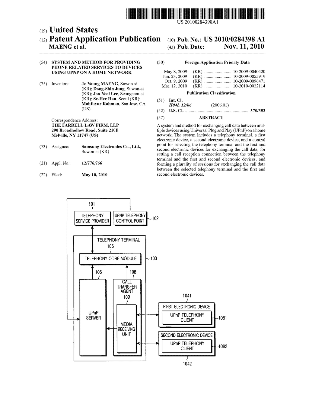 SYSTEM AND METHOD FOR PROVIDING PHONE RELATED SERVICES TO DEVICES USING UPnP ON A HOME NETWORK - diagram, schematic, and image 01