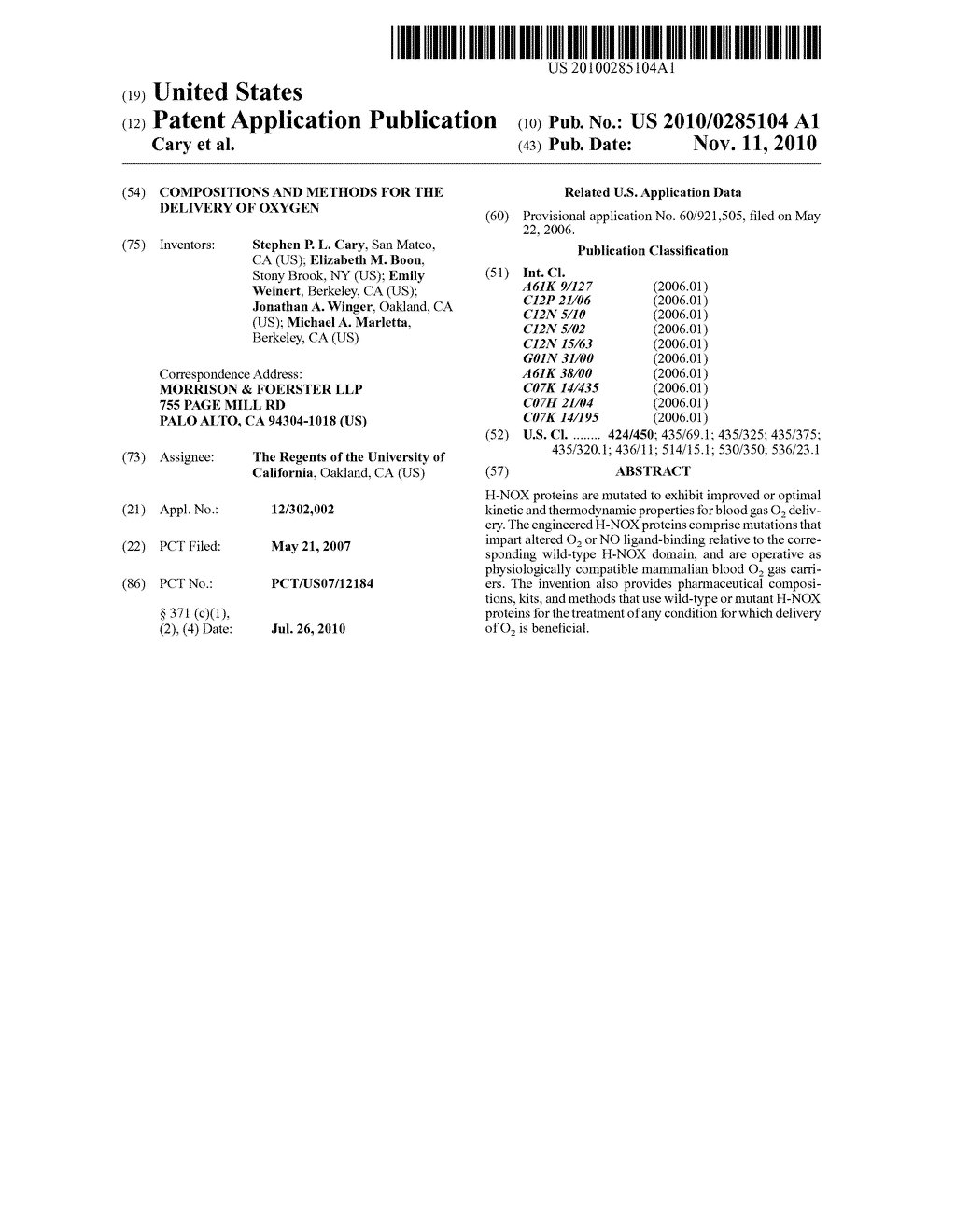 COMPOSITIONS AND METHODS FOR THE DELIVERY OF OXYGEN - diagram, schematic, and image 01