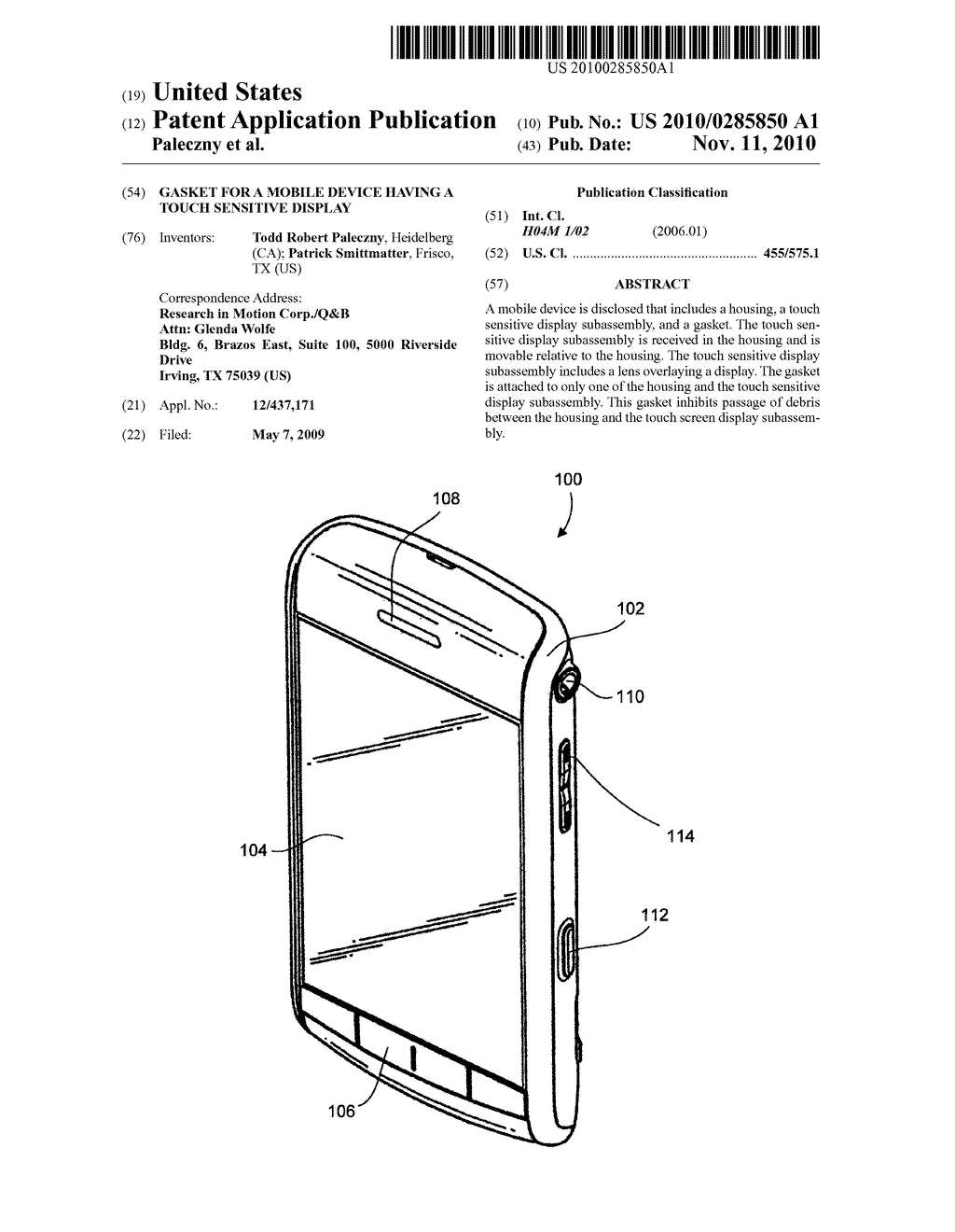 GASKET FOR A MOBILE DEVICE HAVING A TOUCH SENSITIVE DISPLAY - diagram, schematic, and image 01