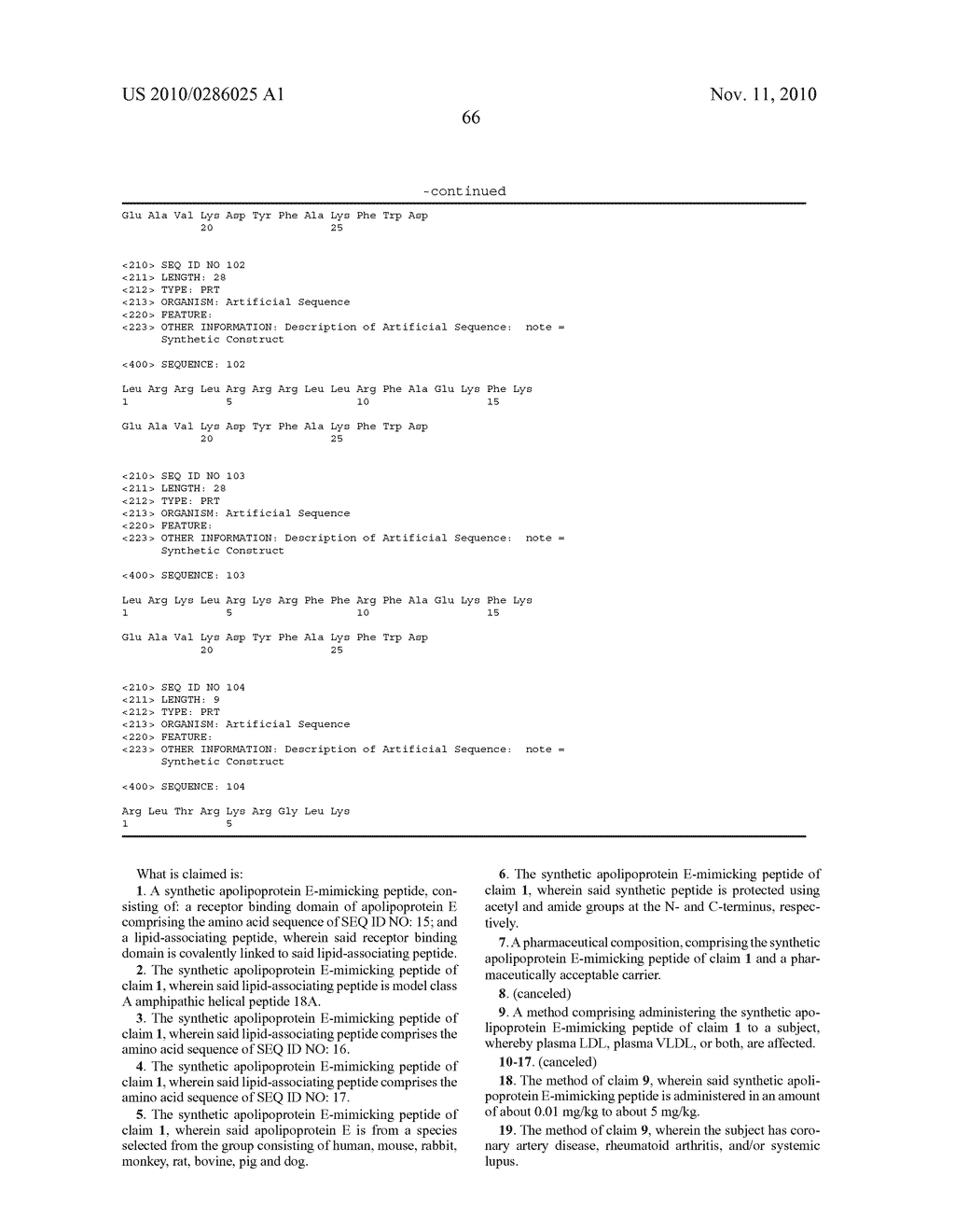 SYNTHETIC APOLIPOPROTEIN E MIMICKING POLYPEPTIDES AND METHODS OF USE - diagram, schematic, and image 91