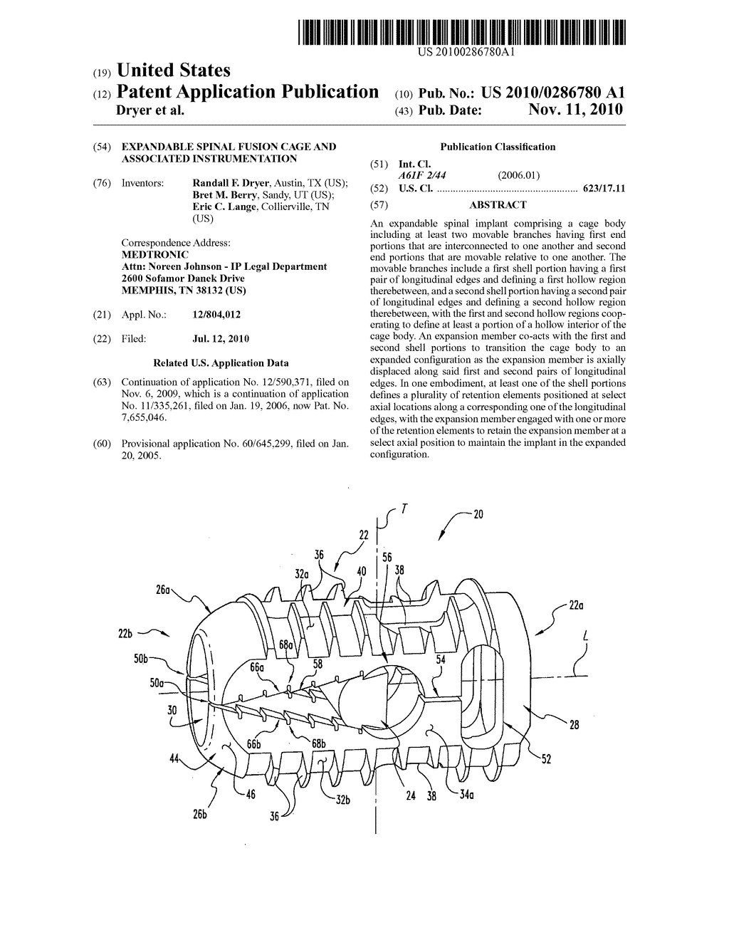 Expandable spinal fusion cage and associated instrumentation - diagram, schematic, and image 01