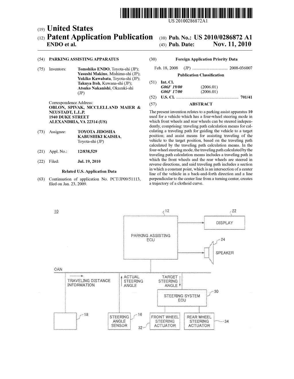 PARKING ASSISTING APPARATUS - diagram, schematic, and image 01