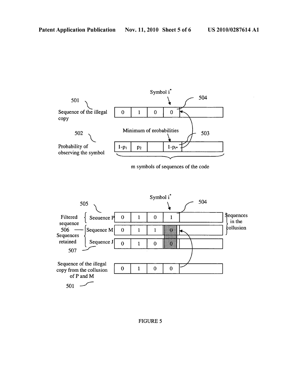 Decoding method for a probabilistic anti-collusion code comprising the selection of the collusion strategy - diagram, schematic, and image 06