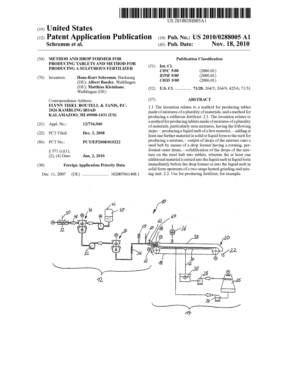 METHOD AND DROP FORMER FOR PRODUCING TABLETS AND METHOD FOR PRODUCING A SULFUROUS FERTILIZER - diagram, schematic, and image 01