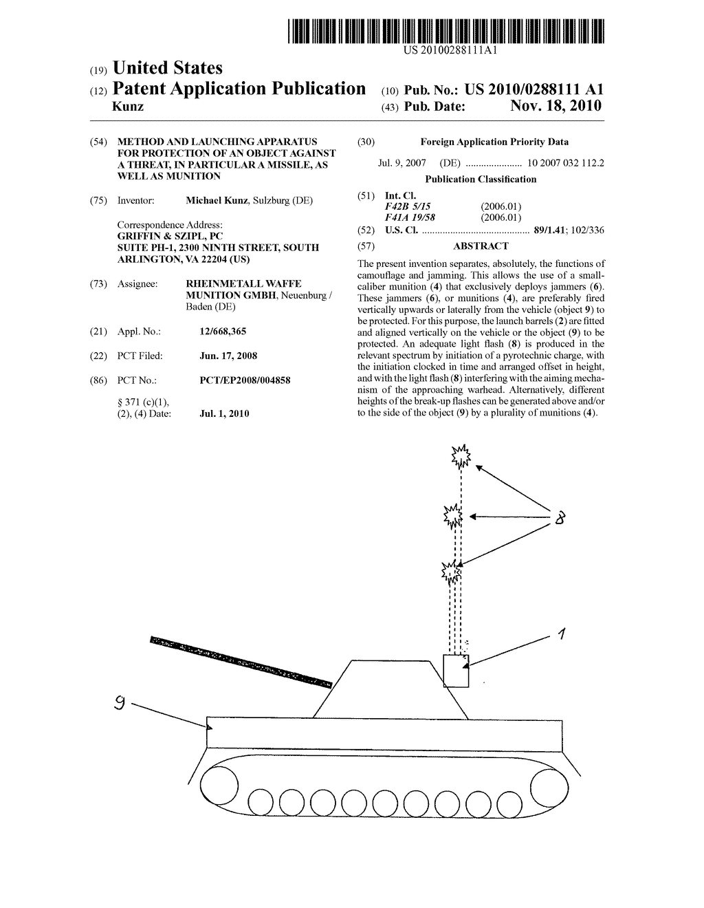 METHOD AND LAUNCHING APPARATUS FOR PROTECTION OF AN OBJECT AGAINST A THREAT, IN PARTICULAR A MISSILE, AS WELL AS MUNITION - diagram, schematic, and image 01