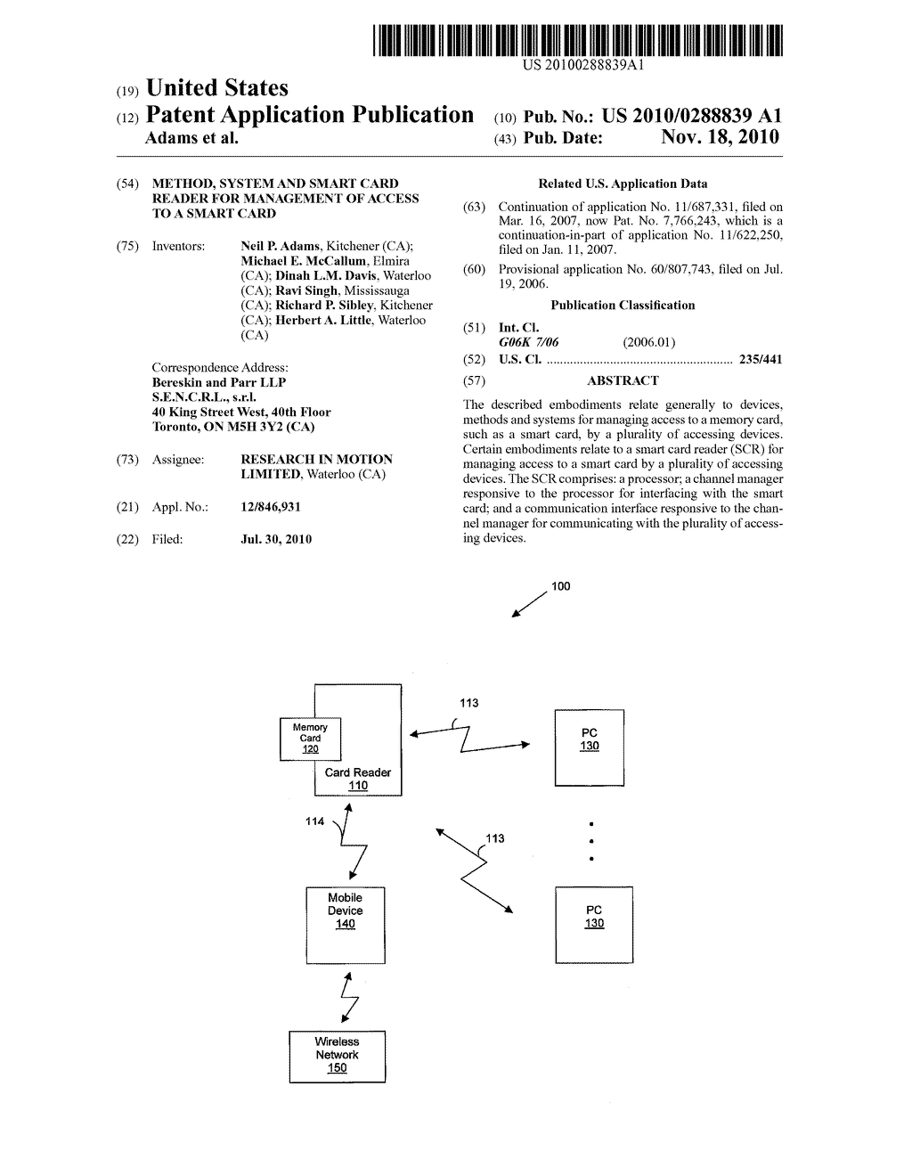 METHOD, SYSTEM AND SMART CARD READER FOR MANAGEMENT OF ACCESS TO A SMART CARD - diagram, schematic, and image 01