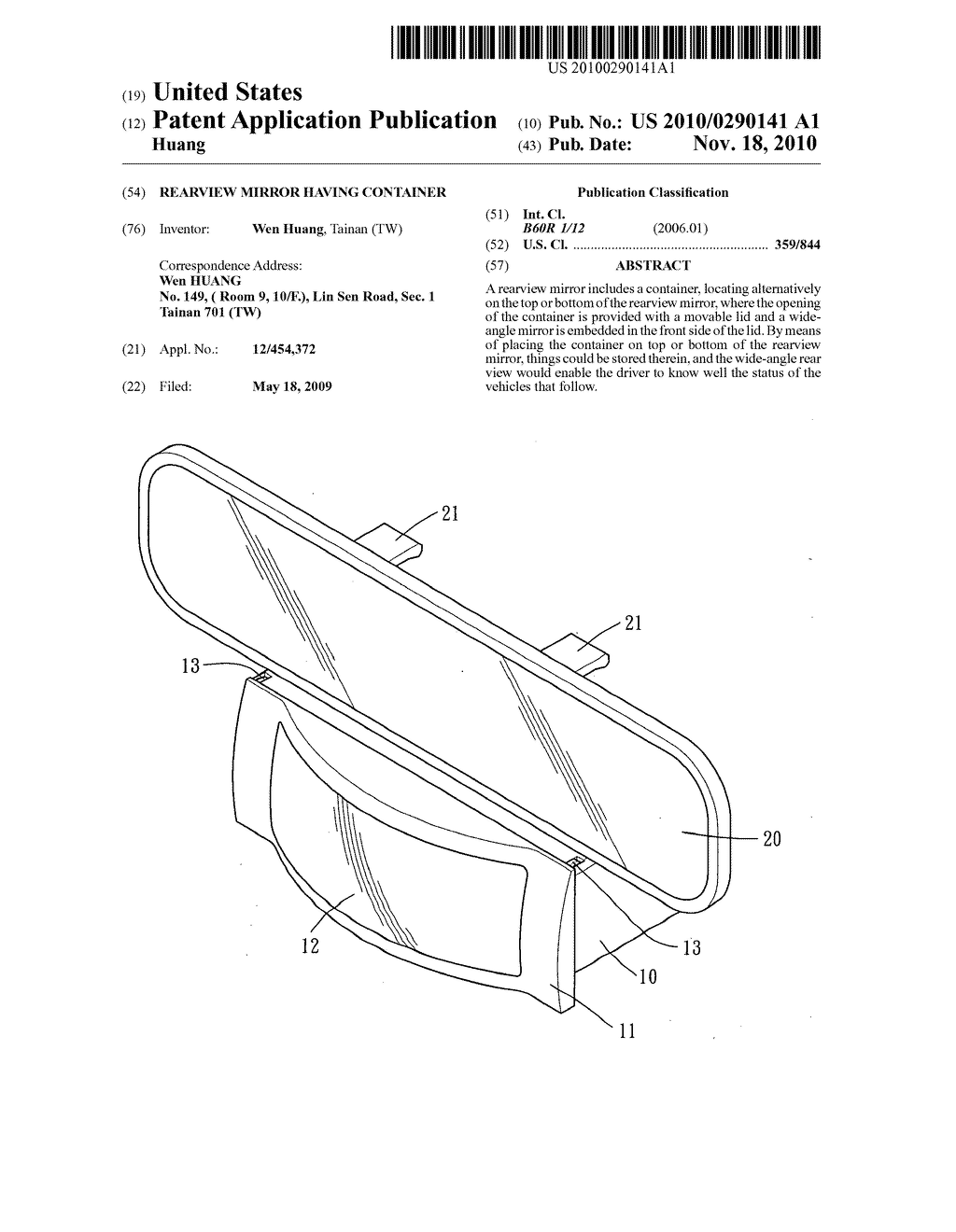 Rearview mirror having container - diagram, schematic, and image 01