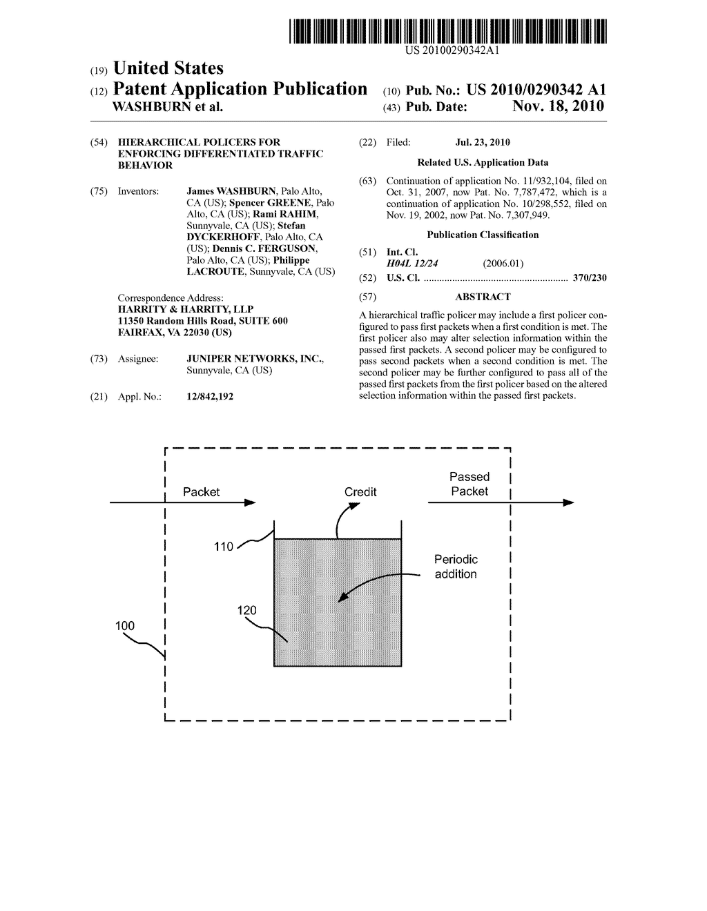 HIERARCHICAL POLICERS FOR ENFORCING DIFFERENTIATED TRAFFIC BEHAVIOR - diagram, schematic, and image 01