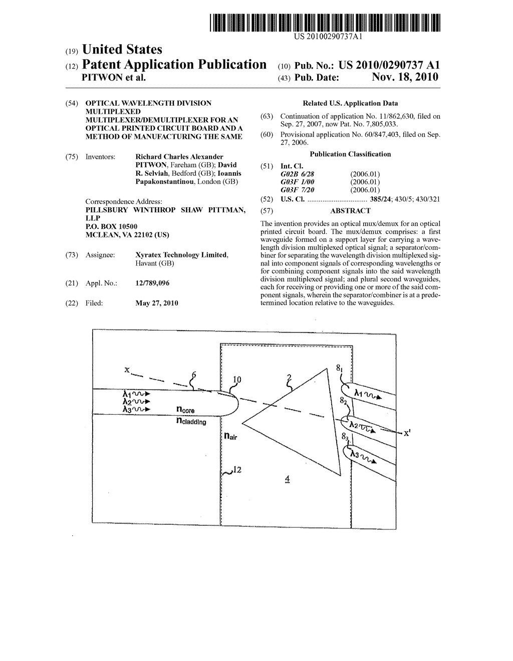 OPTICAL WAVELENGTH DIVISION MULTIPLEXED MULTIPLEXER/DEMULTIPLEXER FOR AN OPTICAL PRINTED CIRCUIT BOARD AND A METHOD OF MANUFACTURING THE SAME - diagram, schematic, and image 01