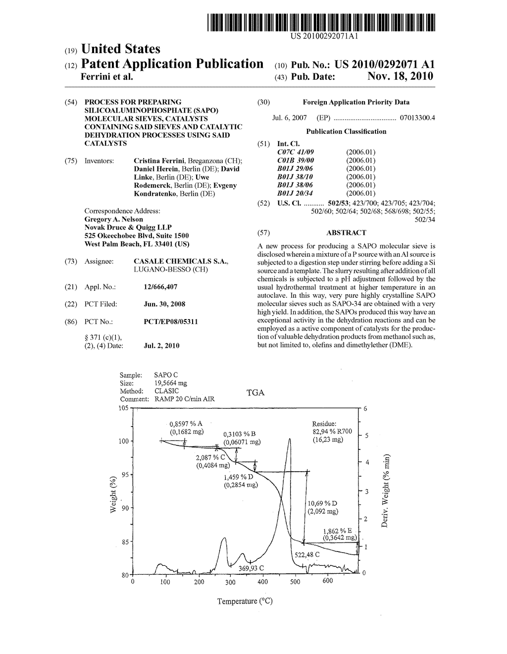 PROCESS FOR PREPARING SILICOALUMINOPHOSPHATE (SAPO) MOLECULAR SIEVES, CATALYSTS CONTAINING SAID SIEVES AND CATALYTIC DEHYDRATION PROCESSES USING SAID CATALYSTS - diagram, schematic, and image 01