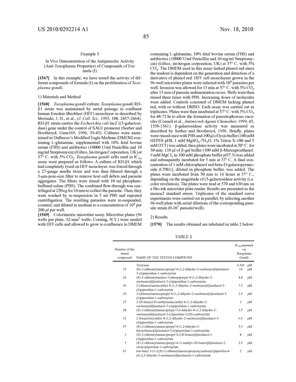 Compounds with Antiparasitic Activity, Applications thereof to the Treatment of Infectious Diseases Caused by Apicomplexans - diagram, schematic, and image 86