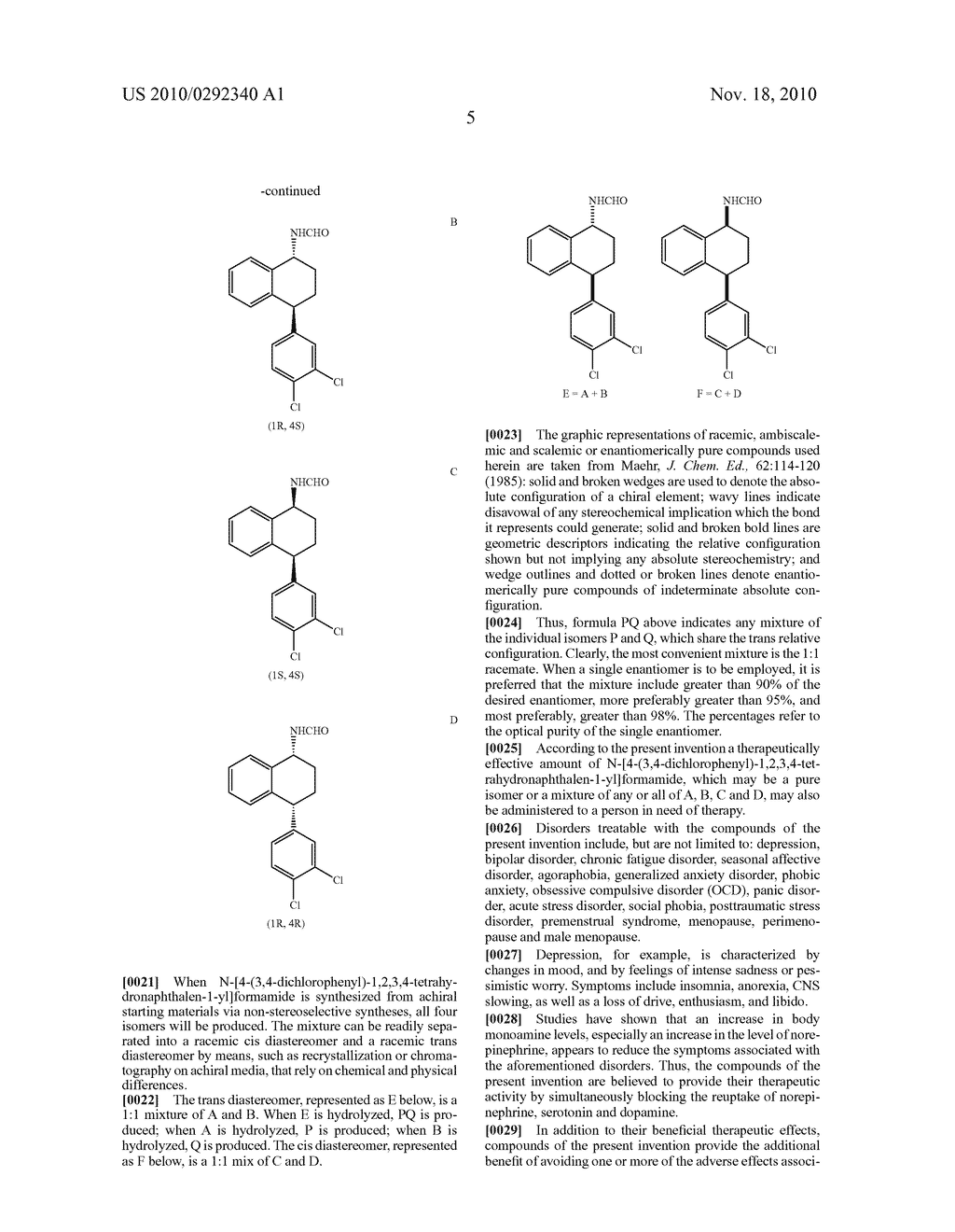 Treatment of CNS Disorders With trans 4-(3,4-Dichlorophenyl)-1,2,3,4-Tetrahydro-1-Napthalenamine - diagram, schematic, and image 06