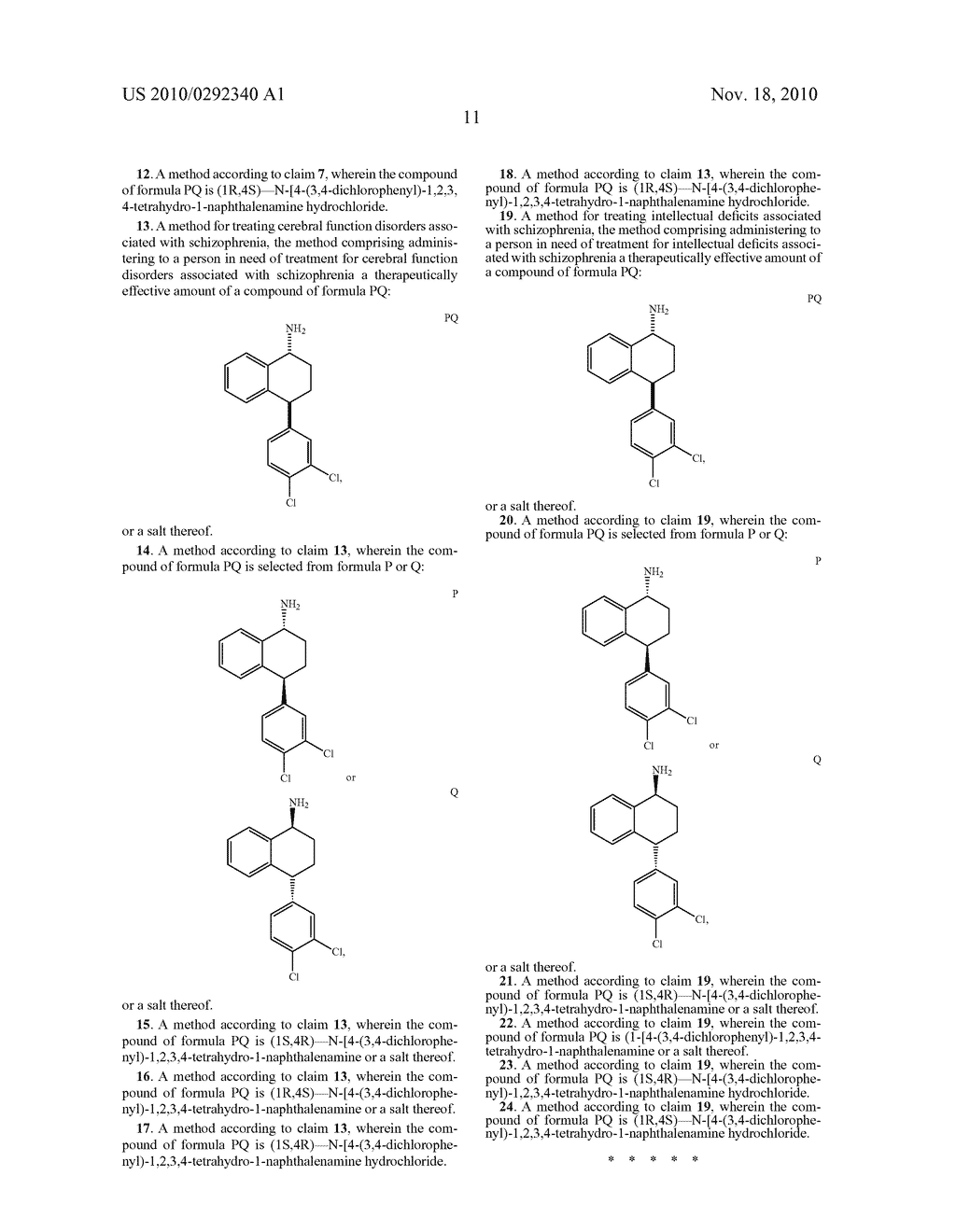 Treatment of CNS Disorders With trans 4-(3,4-Dichlorophenyl)-1,2,3,4-Tetrahydro-1-Napthalenamine - diagram, schematic, and image 12