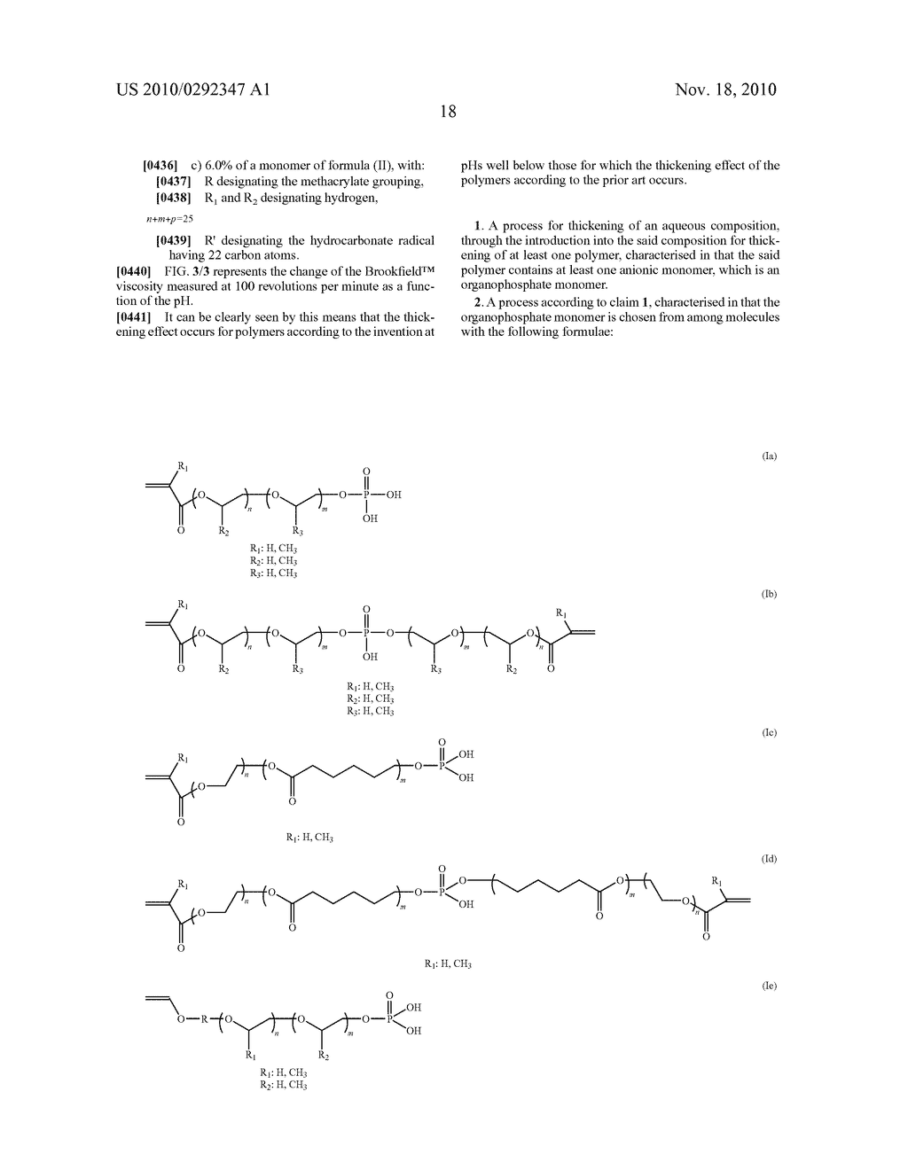 Process to thicken aqueous compositions, notably with an acid ph, by means of organophosphate polymers, and the aqueous compositions obtained - diagram, schematic, and image 22