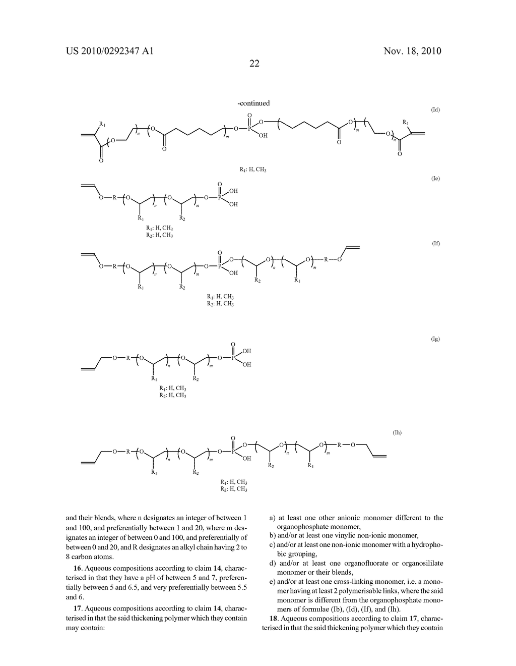 Process to thicken aqueous compositions, notably with an acid ph, by means of organophosphate polymers, and the aqueous compositions obtained - diagram, schematic, and image 26