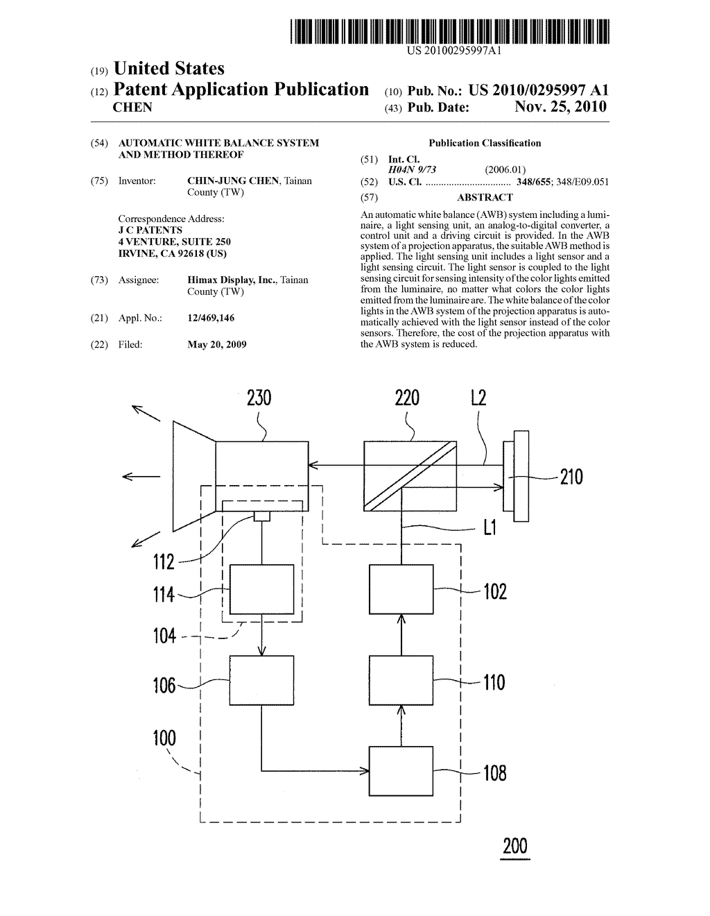 AUTOMATIC WHITE BALANCE SYSTEM AND METHOD THEREOF - diagram, schematic, and image 01