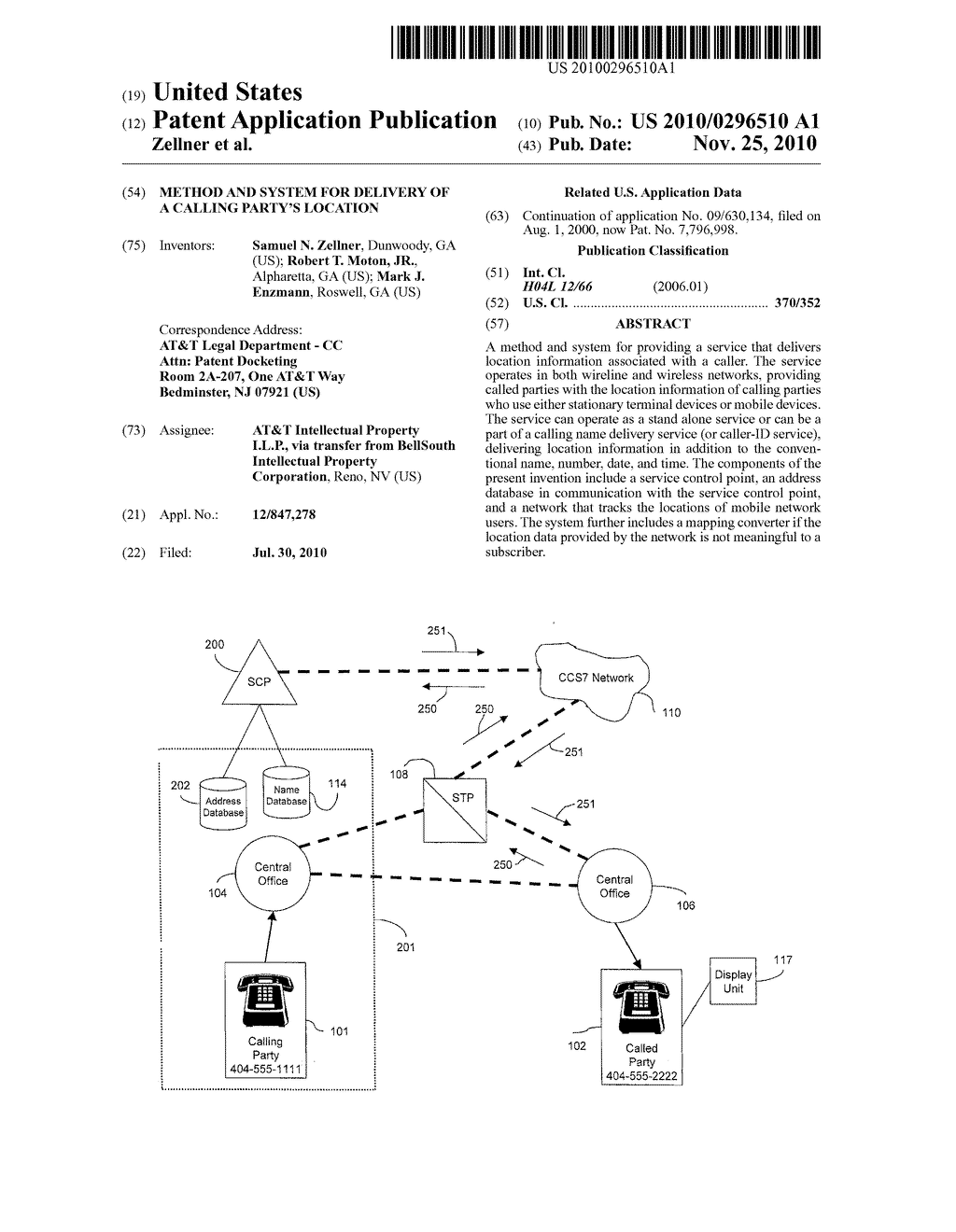 METHOD AND SYSTEM FOR DELIVERY OF A CALLING PARTY'S LOCATION - diagram, schematic, and image 01